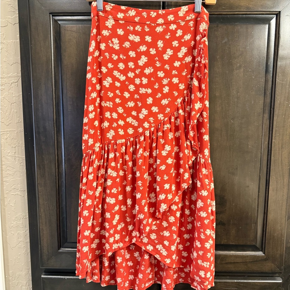 Madewell Asymmetrical Red Floral Skirt